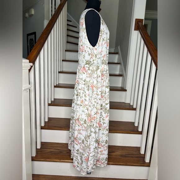 FRYE Floral Sleeveless Button Front Maxi Dress White Pink Green Size Large - Picture 3 of 11